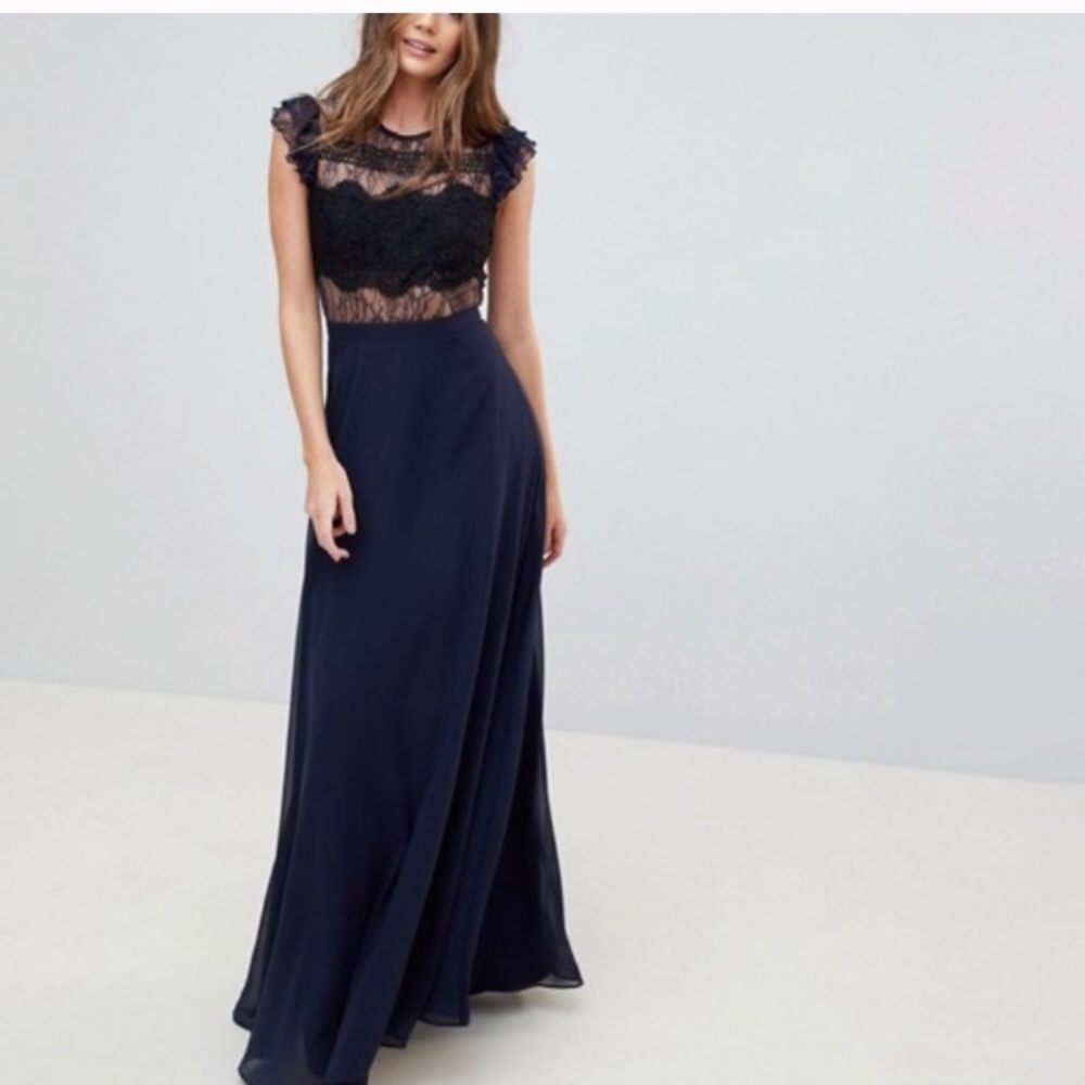 ASOS navy crochet lace maxi bridesmaid